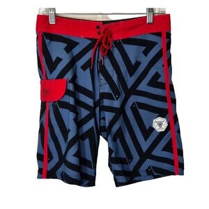 Vissla Board Shorts Mens 28 Blue Red Geometric Stretch Coconut
